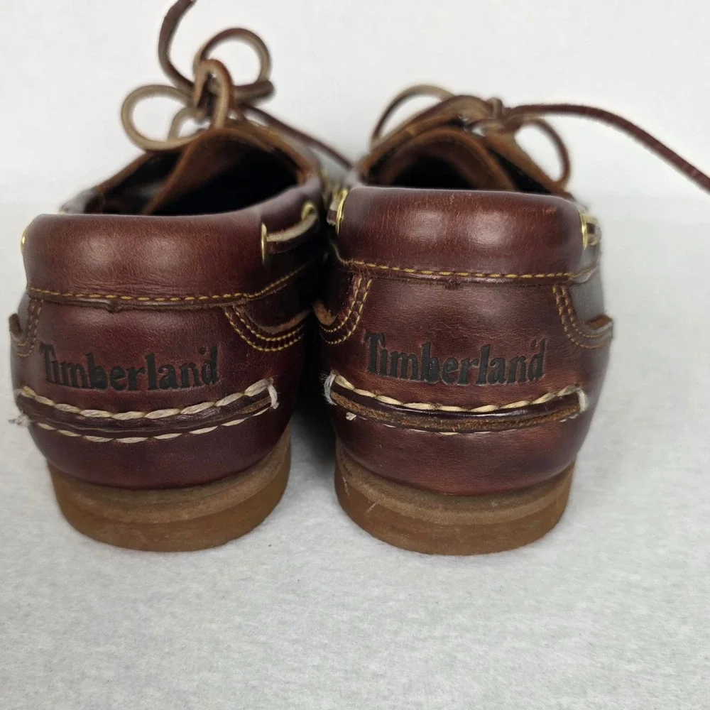 Timberland Mens Burgundy Brown Leather Boat Shoes Classic Moc Toe Loafers 8M